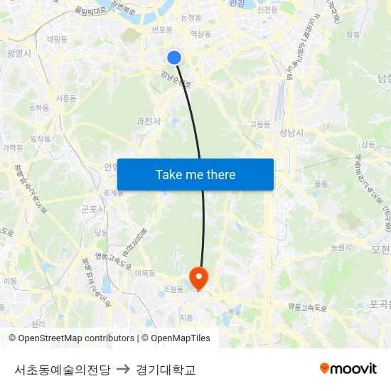 서초동예술의전당 to 경기대학교 map