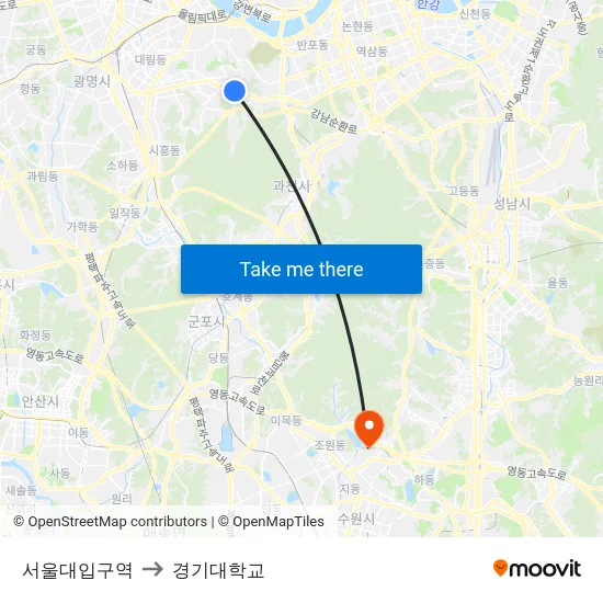 서울대입구역 to 경기대학교 map
