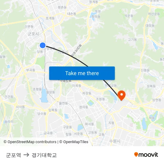 군포역 to 경기대학교 map