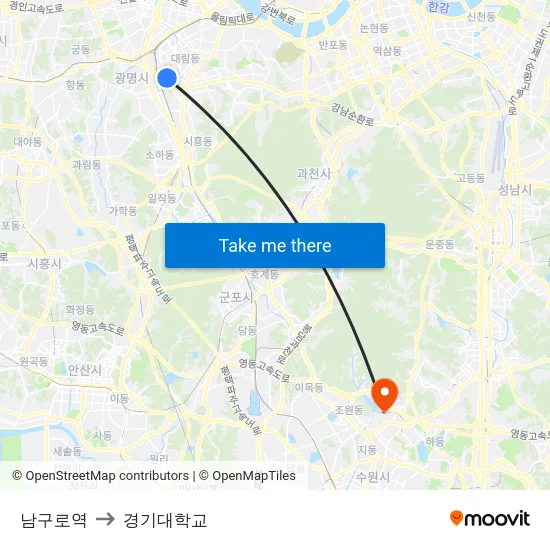 남구로역 to 경기대학교 map