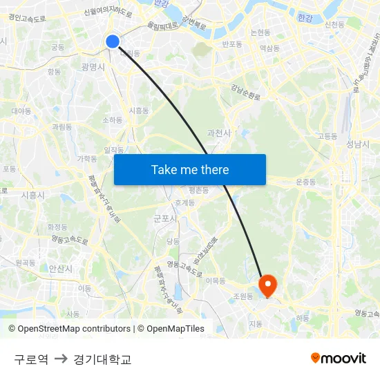 구로역 to 경기대학교 map