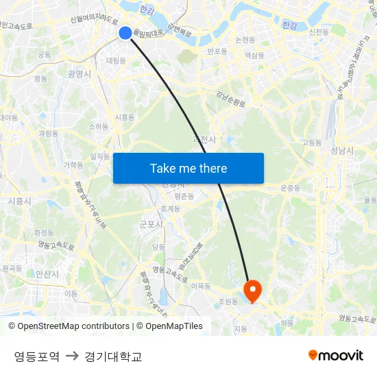 영등포역 to 경기대학교 map