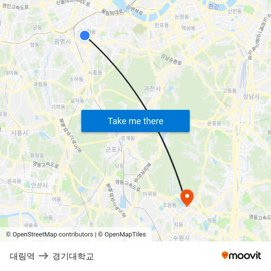 대림역 to 경기대학교 map