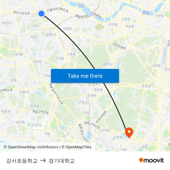 강서초등학교 to 경기대학교 map