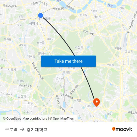 구로역 to 경기대학교 map