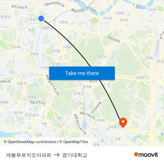 개봉푸르지오아파트 to 경기대학교 map