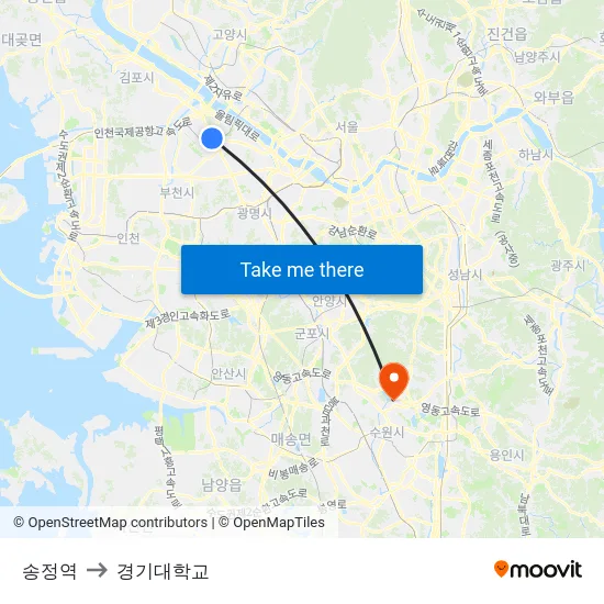 송정역 to 경기대학교 map