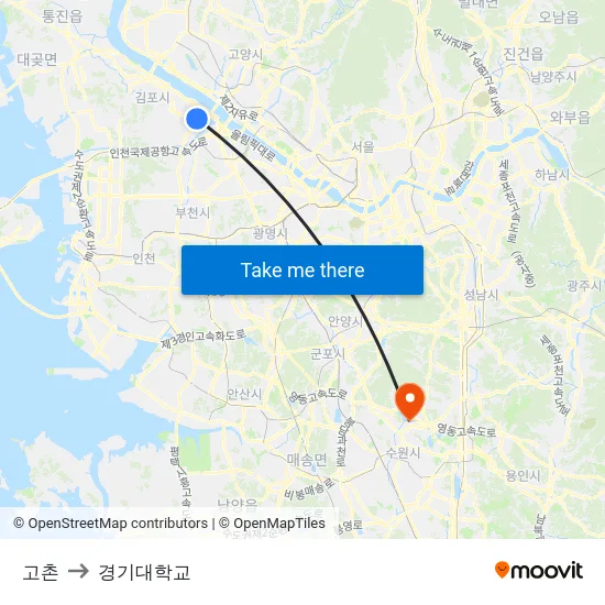 고촌 to 경기대학교 map