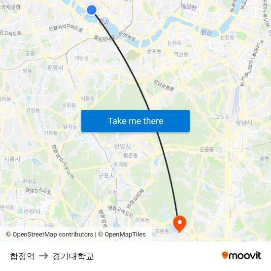 합정역 to 경기대학교 map