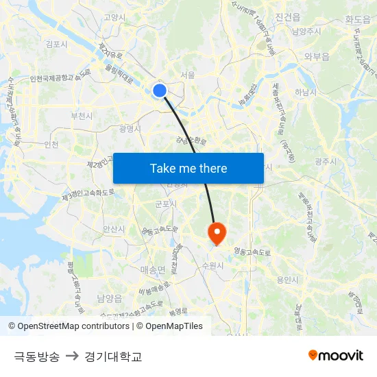 극동방송 to 경기대학교 map