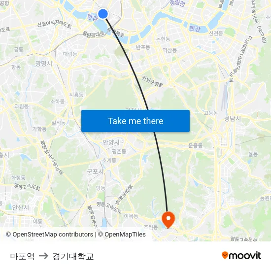 마포역 to 경기대학교 map