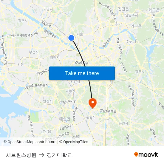 세브란스병원 to 경기대학교 map