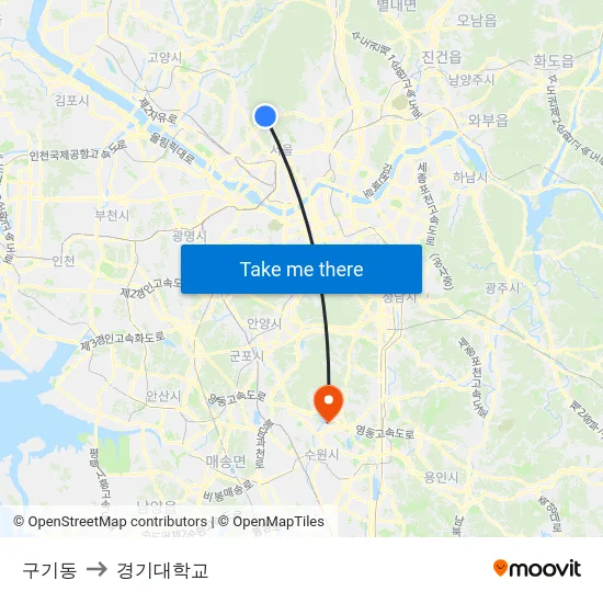 구기동 to 경기대학교 map