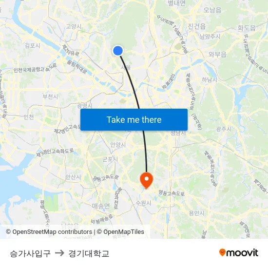 승가사입구 to 경기대학교 map