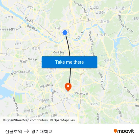 신금호역 to 경기대학교 map