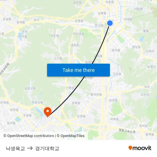 낙생육교 to 경기대학교 map