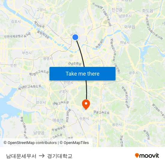 남대문세무서 to 경기대학교 map