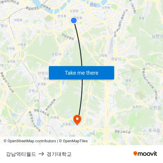 강남역티월드 to 경기대학교 map