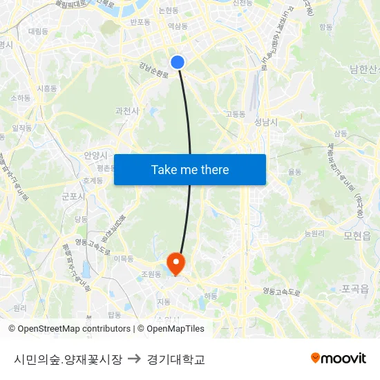 시민의숲.양재꽃시장 to 경기대학교 map