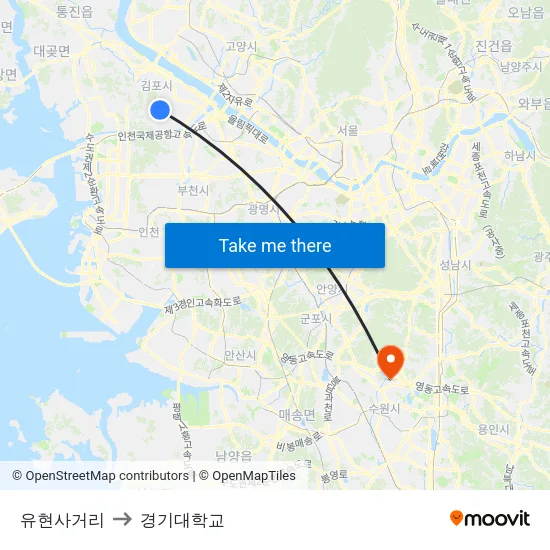 유현사거리 to 경기대학교 map