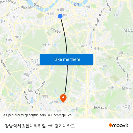 강남역서초현대타워앞 to 경기대학교 map