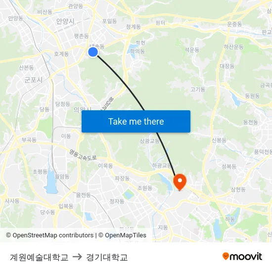 계원예술대학교 to 경기대학교 map