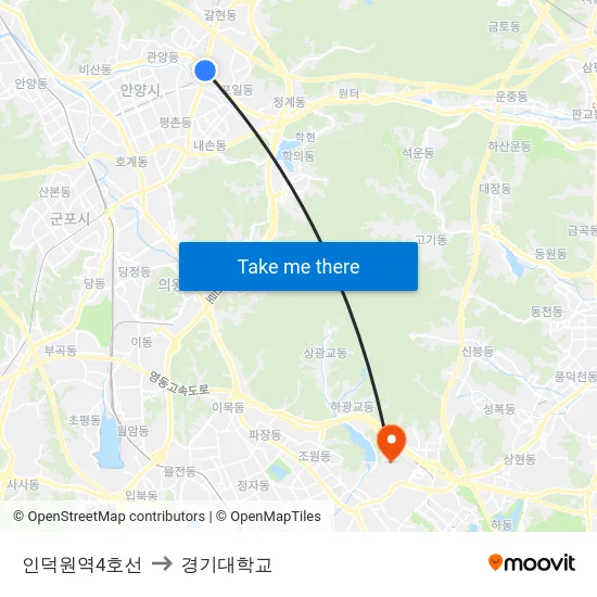 인덕원역4호선 to 경기대학교 map
