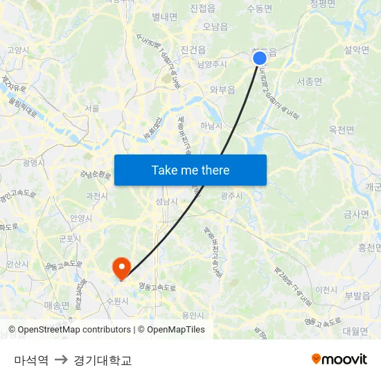 마석역 to 경기대학교 map