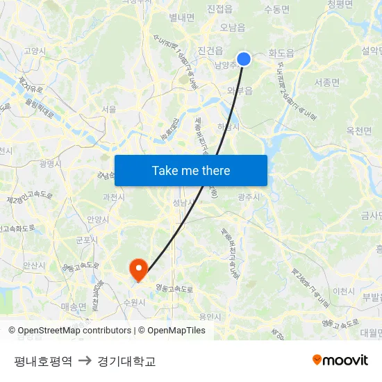 평내호평역 to 경기대학교 map