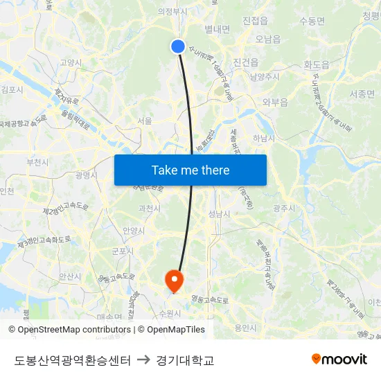 도봉산역광역환승센터 to 경기대학교 map