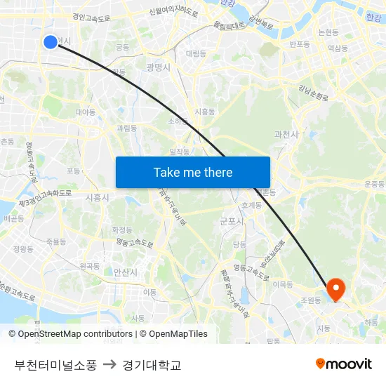 부천터미널소풍 to 경기대학교 map