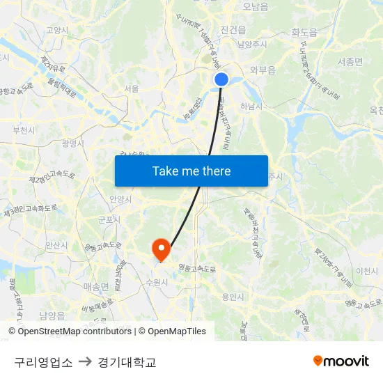 구리영업소 to 경기대학교 map