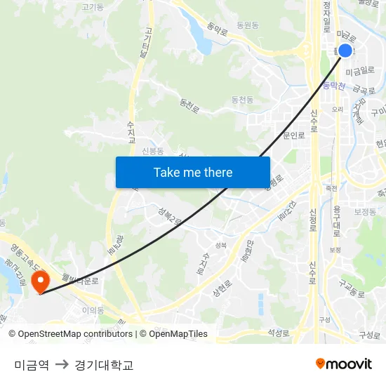 미금역 to 경기대학교 map