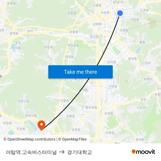 야탑역.고속버스터미널 to 경기대학교 map