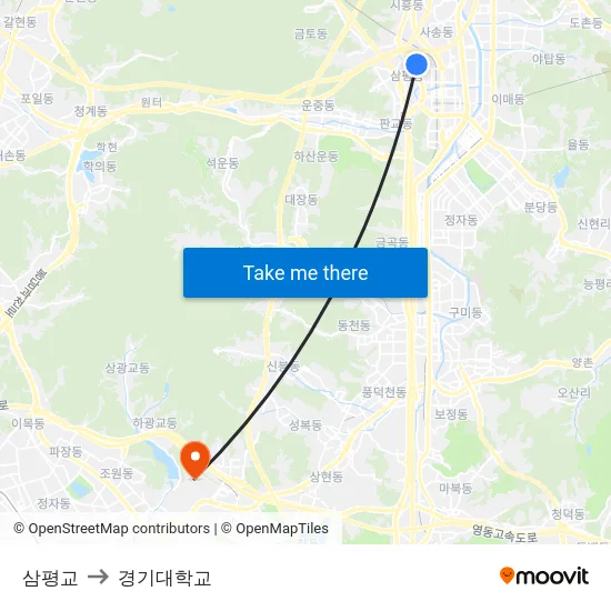 삼평교 to 경기대학교 map