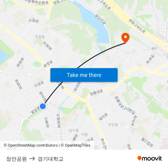 장안공원 to 경기대학교 map