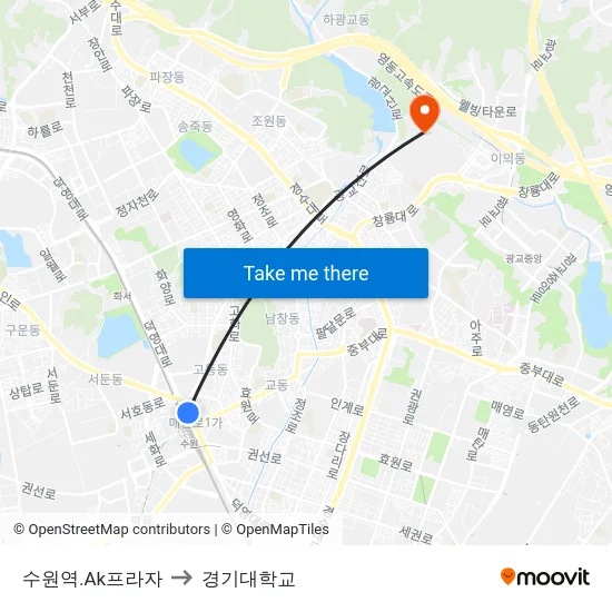 수원역.Ak프라자 to 경기대학교 map