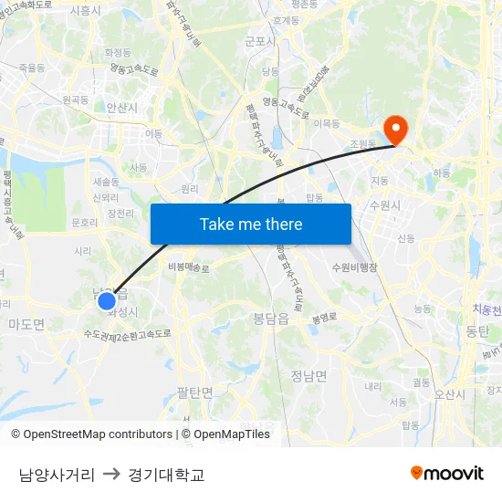 남양사거리 to 경기대학교 map