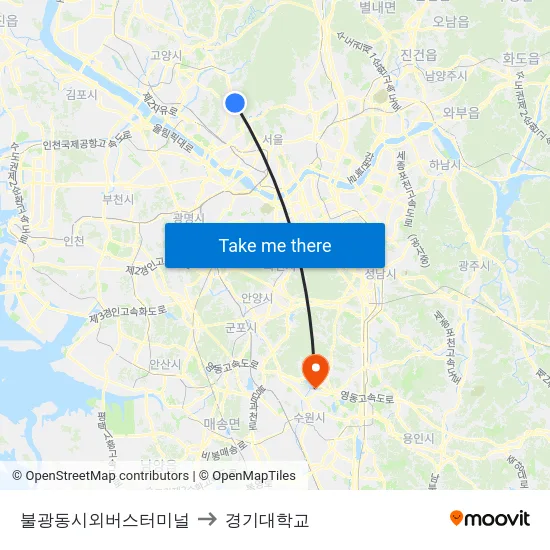 불광동시외버스터미널 to 경기대학교 map