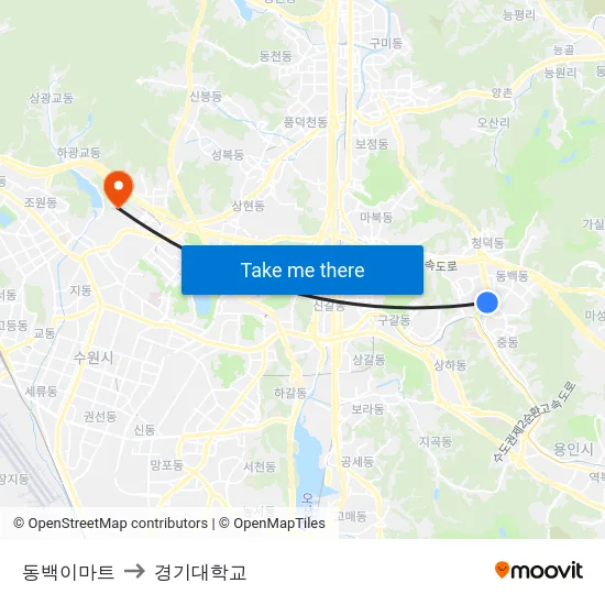 동백이마트 to 경기대학교 map