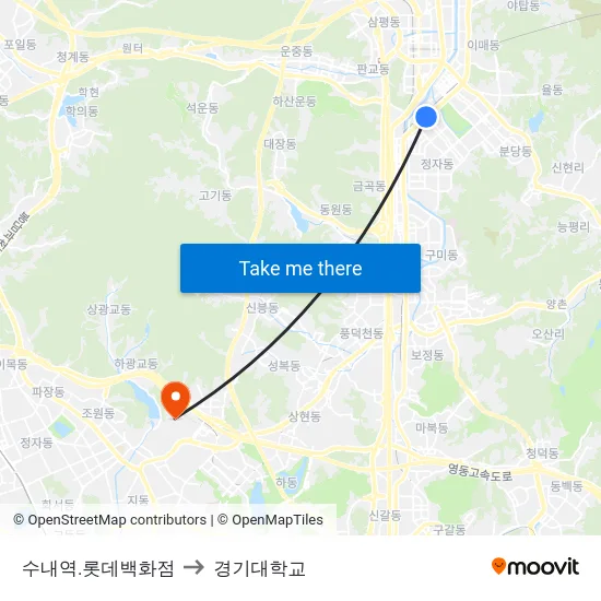 수내역.롯데백화점 to 경기대학교 map