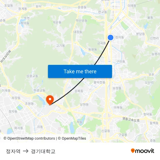정자역 to 경기대학교 map
