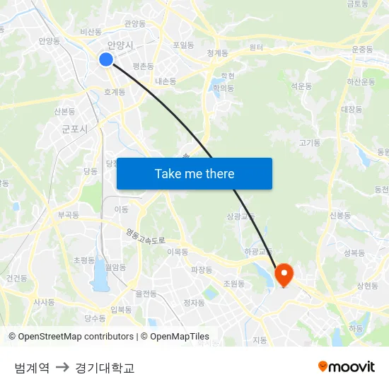 범계역 to 경기대학교 map