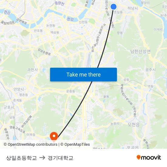 상일초등학교 to 경기대학교 map