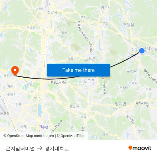 곤지암터미널 to 경기대학교 map