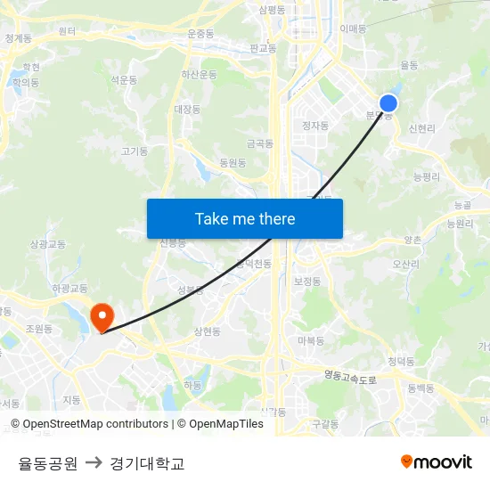 율동공원 to 경기대학교 map