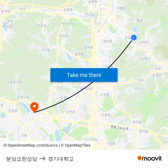 분당요한성당 to 경기대학교 map