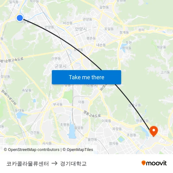 코카콜라물류센터 to 경기대학교 map