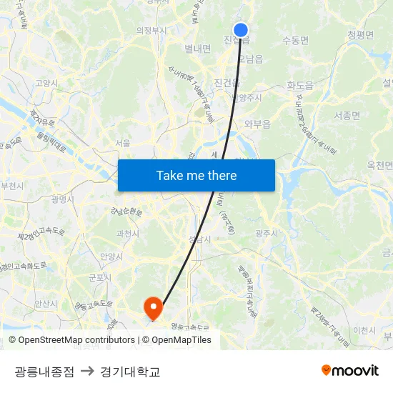 광릉내종점 to 경기대학교 map