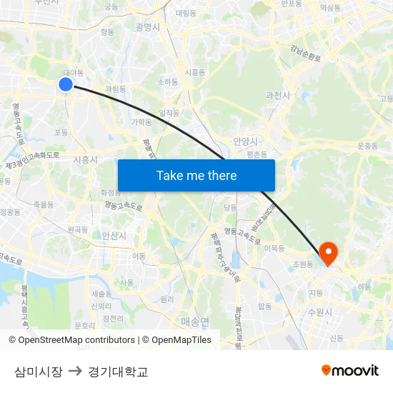 삼미시장 to 경기대학교 map